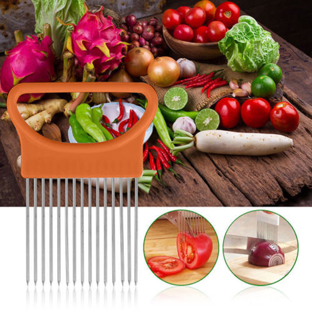Stainless Steel Onion Holder Potato Tomato Slicer Vegetable Fruit Cutter Safety Cooking Tools Kitchen Accessories