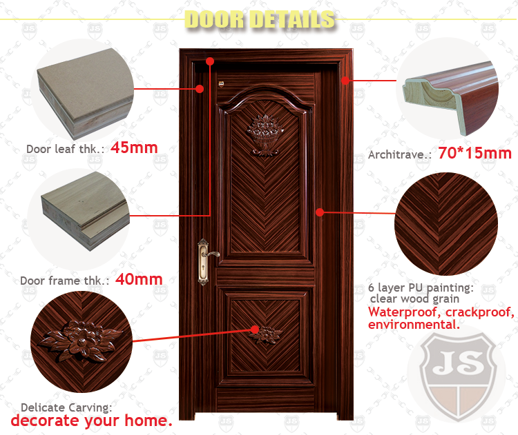 Luxury design ebony craftman engineered wood door with polish color