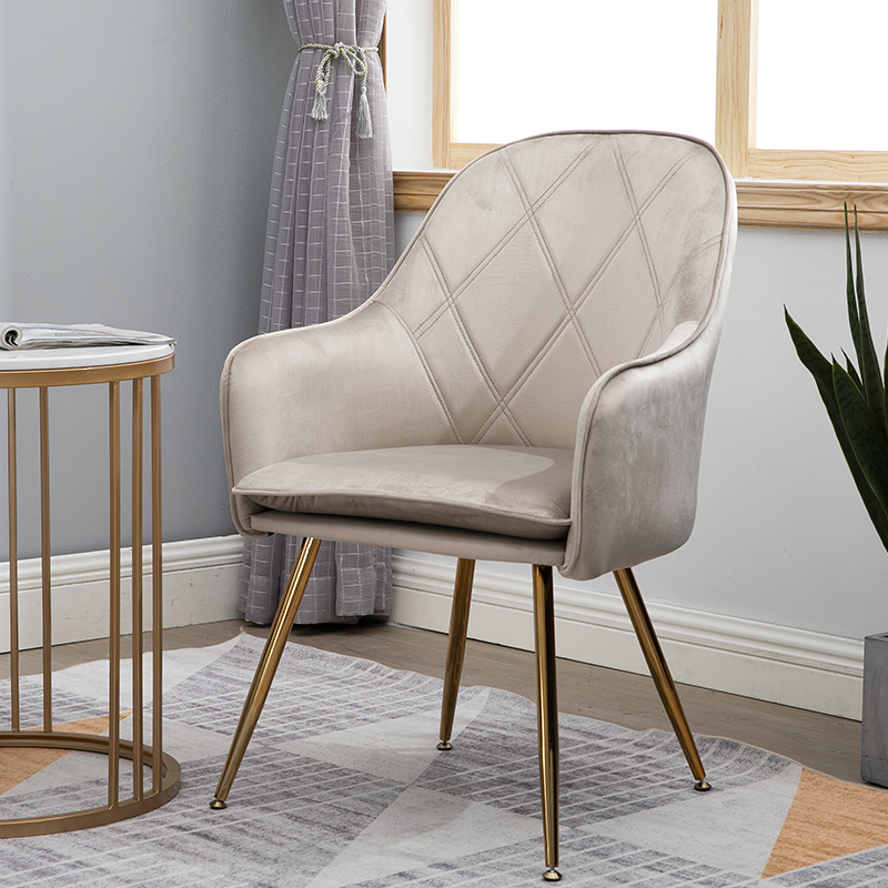 Upholstered Velvet Armchair Fabric Living Dining Room High Back Gold Armrest Chairs