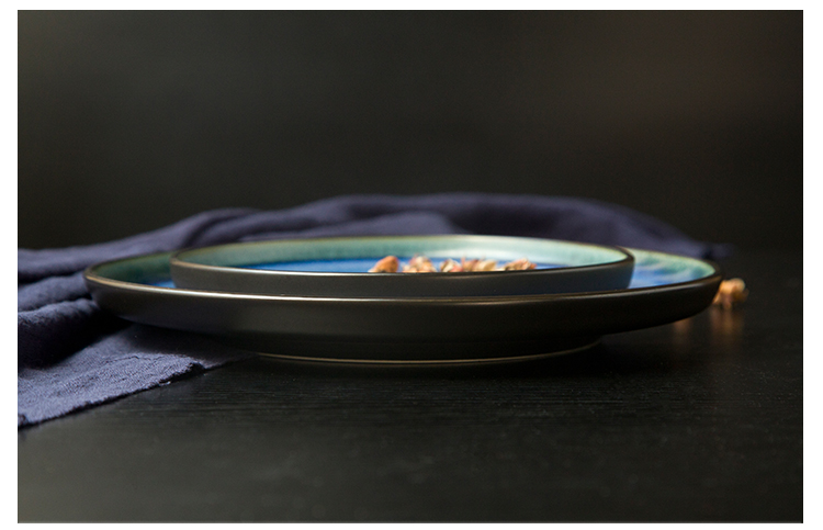 Blue Ceramic Dinner Plate Wholesale Flat Cafe Plates