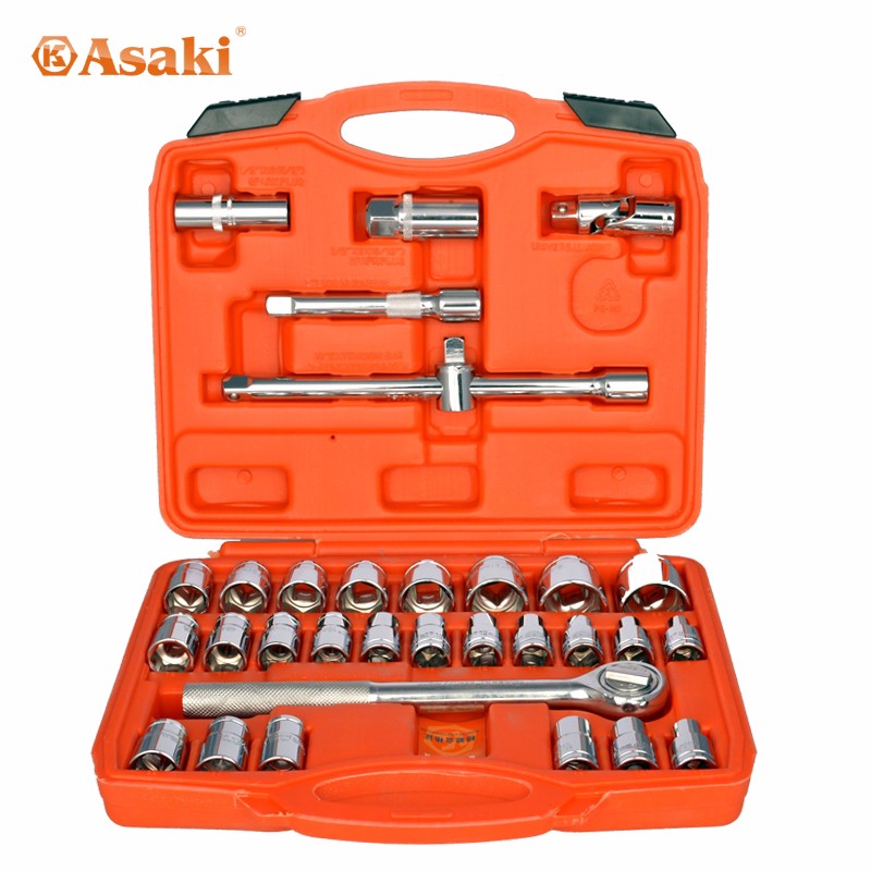 Asaki 32pcs 1/2" Drive CRV CR-V Ratchet Socket Spanner Hardware Tool Set Mechanic Repair Car Repair ak-9770