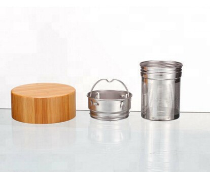 Double wall Borosilicate Glass Water Bottle with bamboo lid and metal tea filter