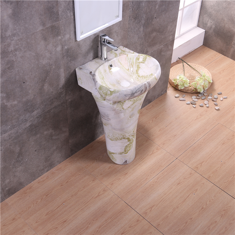 Bathroom colorful two piece ceramic pedestal wash basin floor standing