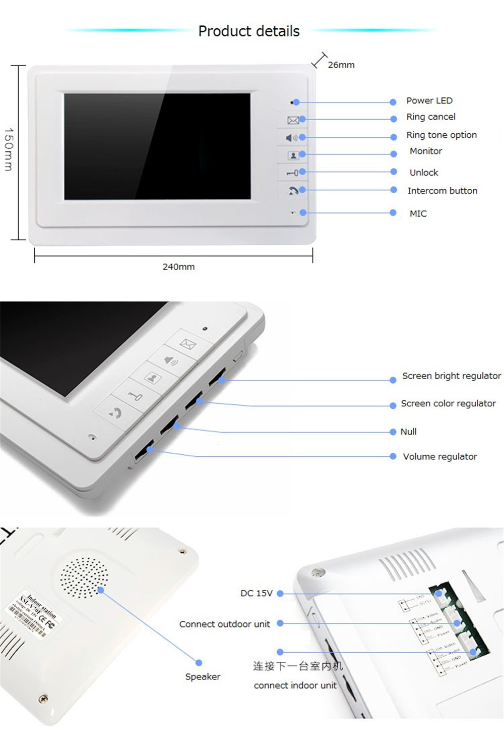 2019Video Door Phone for villa outdoor intercom night vision 7inch indoor monitor waterproof doorbell camera 1v1 intercom system