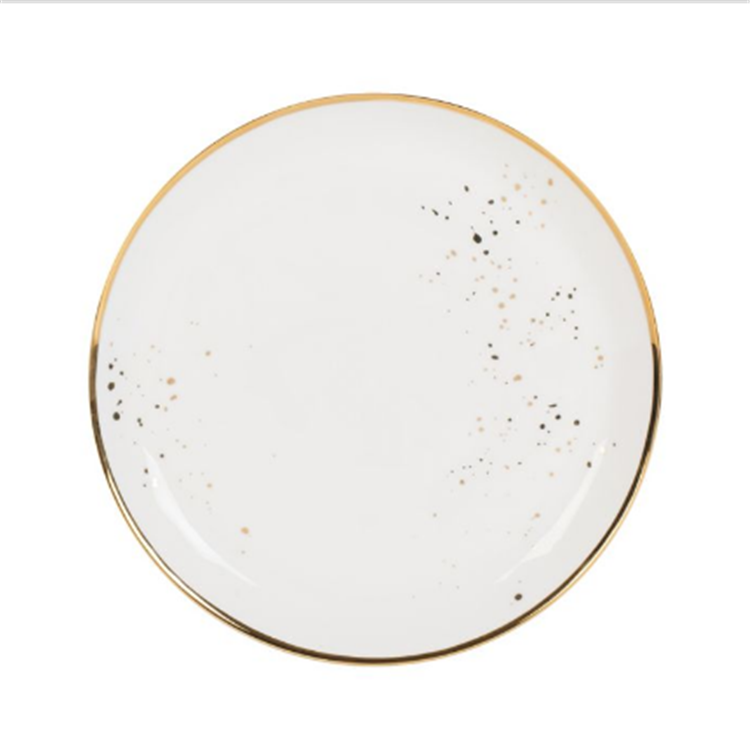 Modern design custom logo gold rim ceramic dinner plate for restaurant