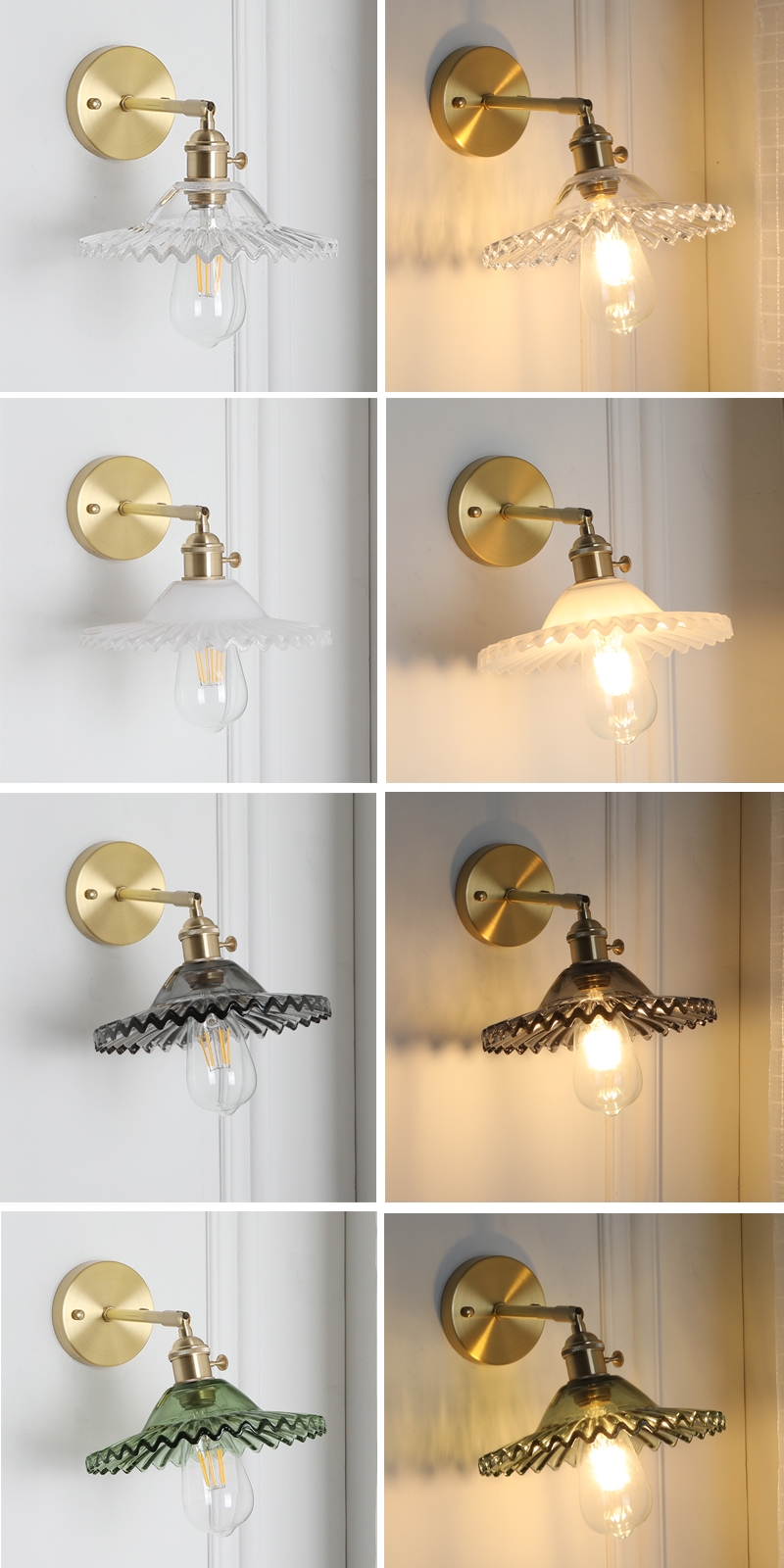 glass brass bedside decorative indoor led modern wall lamp