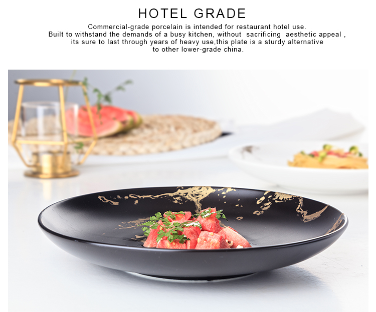 European Style Matte White Ceramic Round Plate Marble