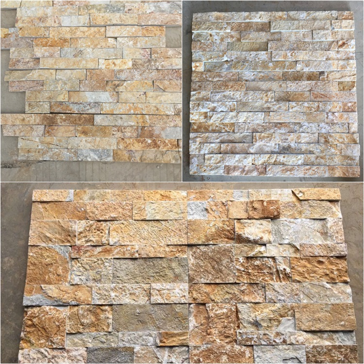 Decorative Stone Wall Panels Cladding Tiles Golden Slate Wall Cladding