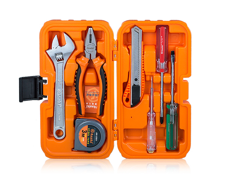 Asaki 8pcs Home Use Gift Repair Hand Tool Set Adjustable Spanner Combination Pliers Screwdriver Utility Knife Measuring Tapes