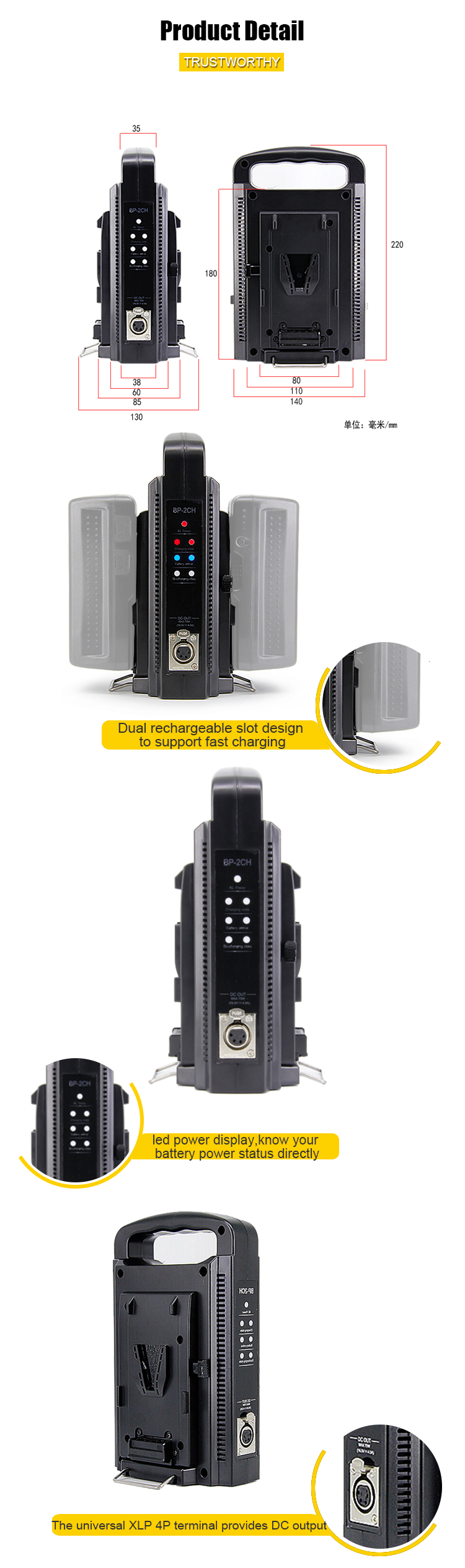 Jinnet BP-2CH Charger For Son y BP-95W BP-150WS BP-190W V Mount Battery