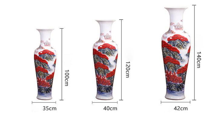 Jingdezhen handmade white and red home decorative floor vase 60 inch porcelain large vase