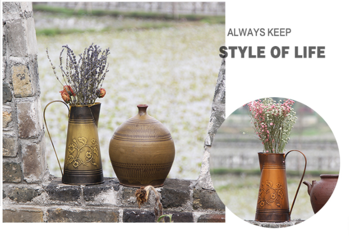 Rustic Style Metal Pitcher Flower Vase Primitive Jug galvanized milk jugs for Wedding Home Decoration