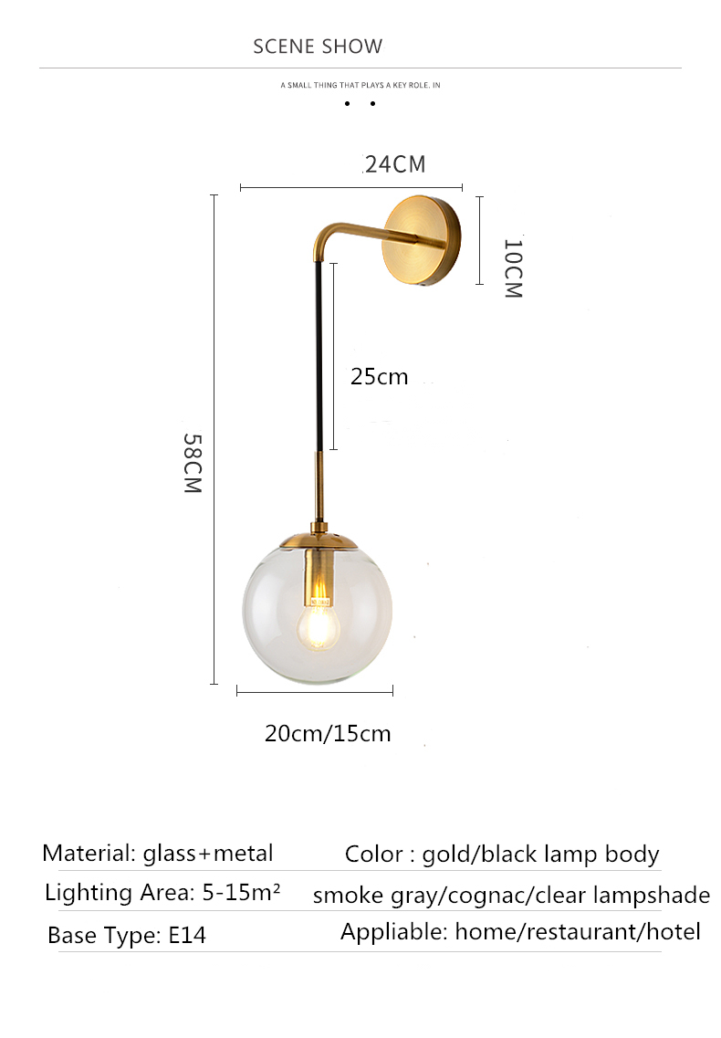 hotel living room bedroom loft indoor led nordic glass wall lamp