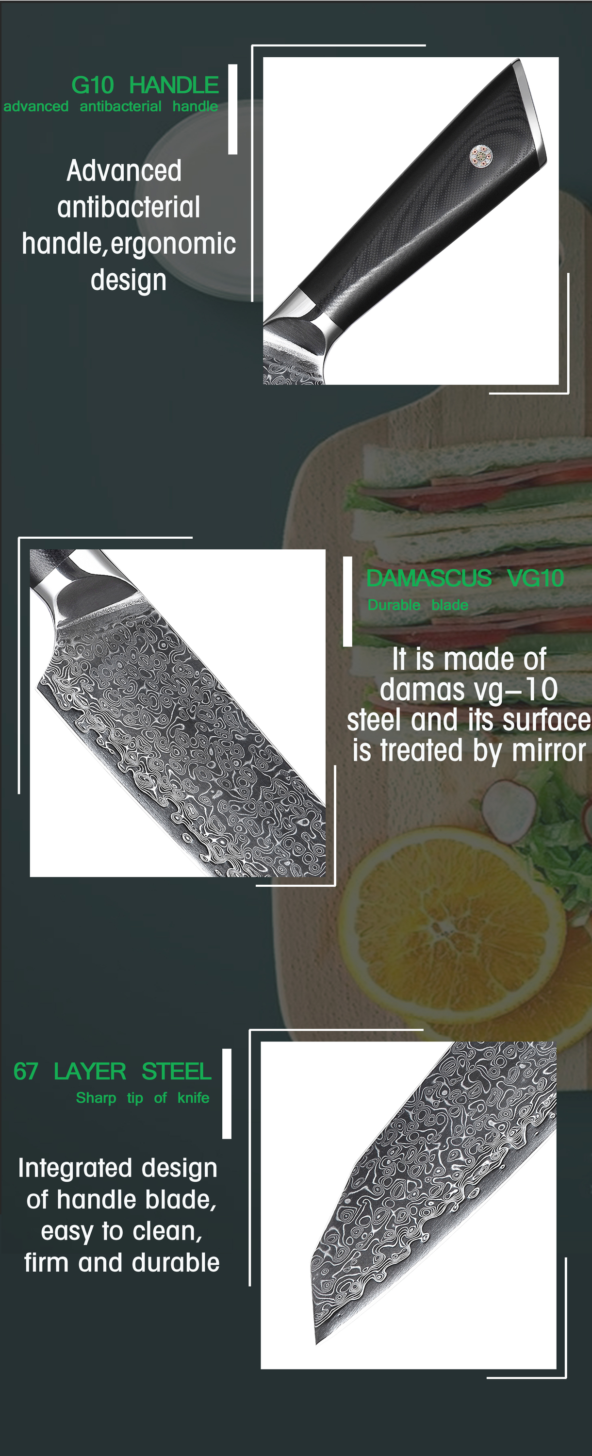 Yangjiang kichen slicer cutting damascus bread knife