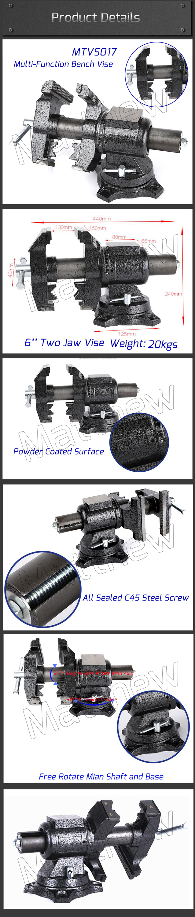 Heavy Duty Free Rotate Bench Vise With Two Different Jaws