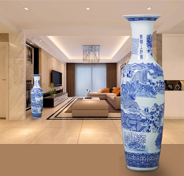 Antique blue and white porcelain outdoor decorative vases