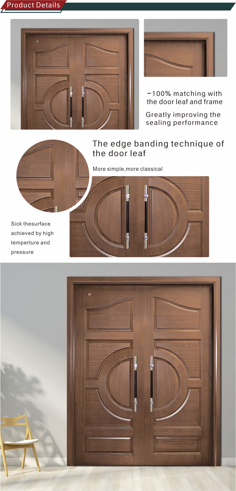 China 100% solid wood single door designs for modern house