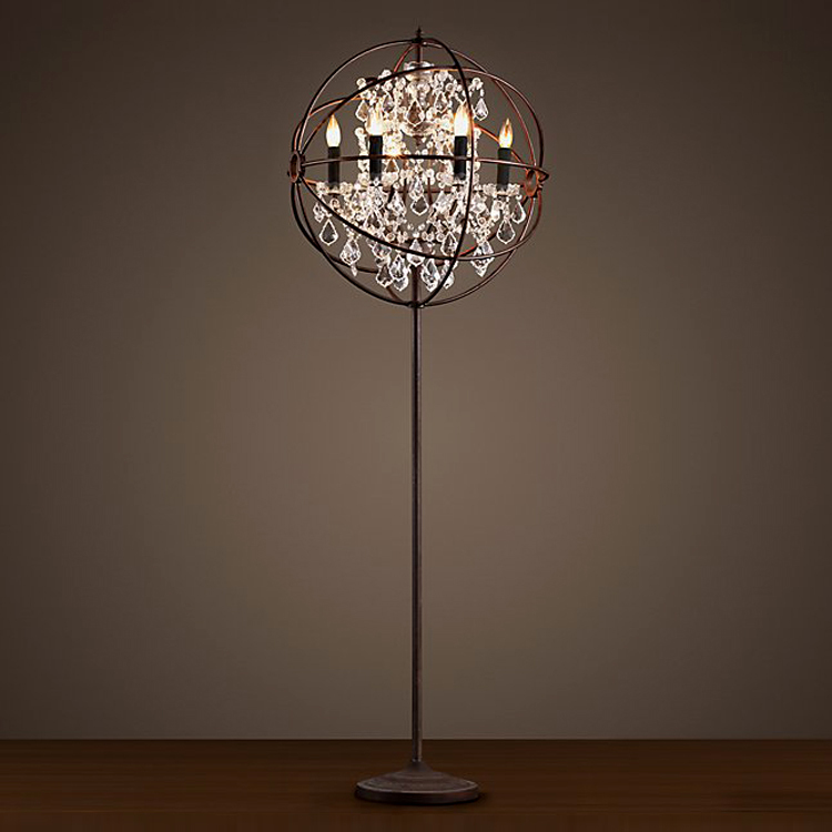 Online customization elegant Retro type iron floor lamp and crystal floor lamp for coffee shop restaurant clothing shop
