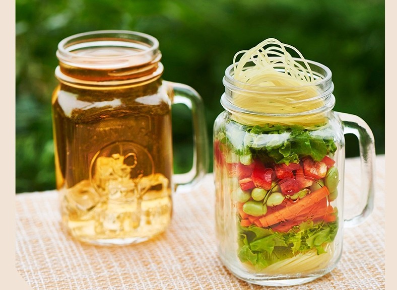 Custom Wide Mouth Glass Mason Jar With Handle Straw Storage Jar