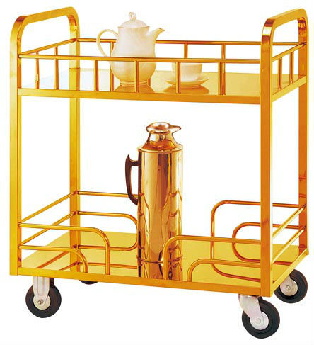 Luxury Titanium Gold Wine Trolley With 4 Swivel Casters