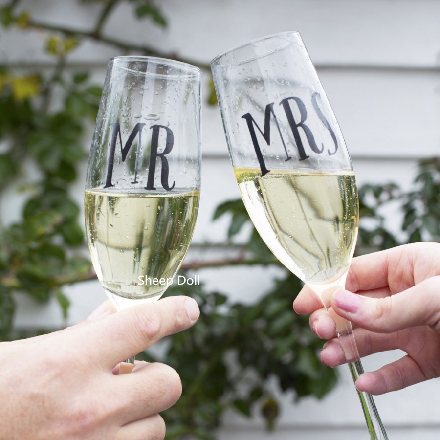 Bride & Groom Champagne Flutes with stem Wedding crystal Glass Set For Couples