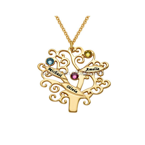 18kgp Gold Plated Stainless Steel Necklace Grandma Family Tree Names - Main Image