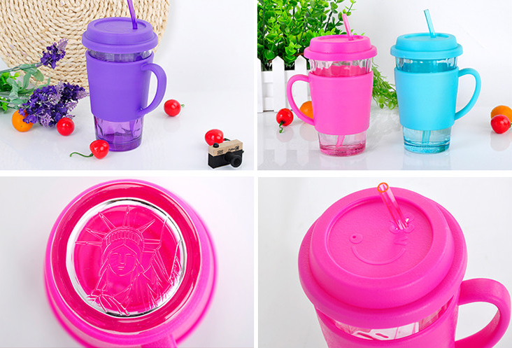350ml/500ml clear glass coffee drinking mug with silicone brand and cover