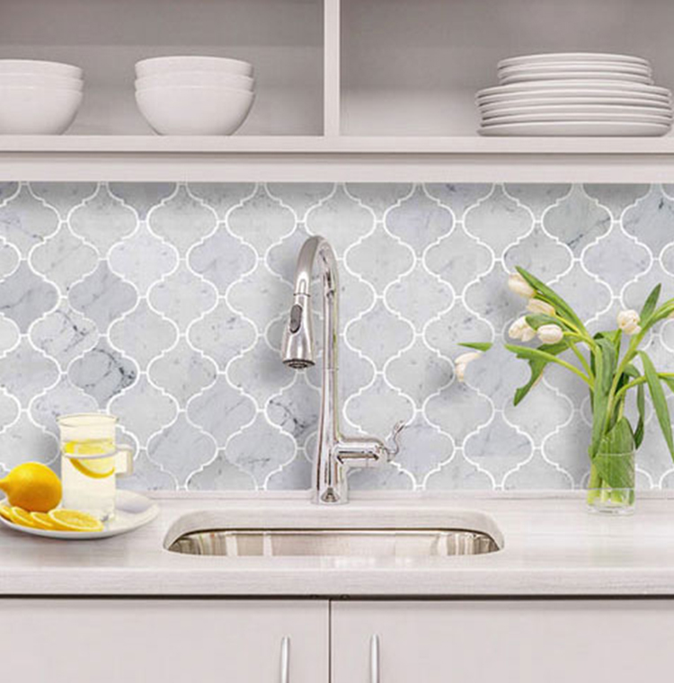 Crema Marfil Ceramic Mosaic Tile Matt Baby Skin Mosaic Marble Texture Carrara White Arabesque Mosaic