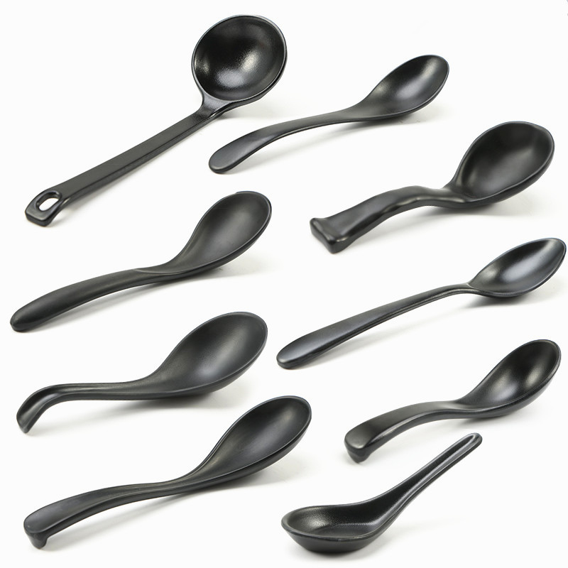 Wholesale black kitchen spoon restaurant melamine dinner noodle ramen plastic spoon