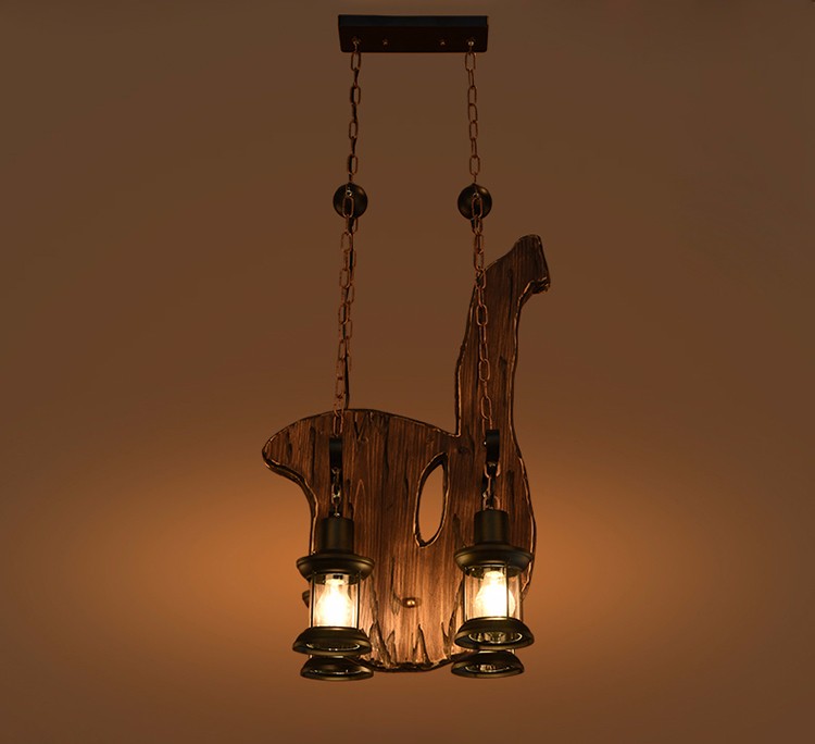 Metal Rustic design loft solid wood dining room pendant chandelier Led Decor Suspension Lampara