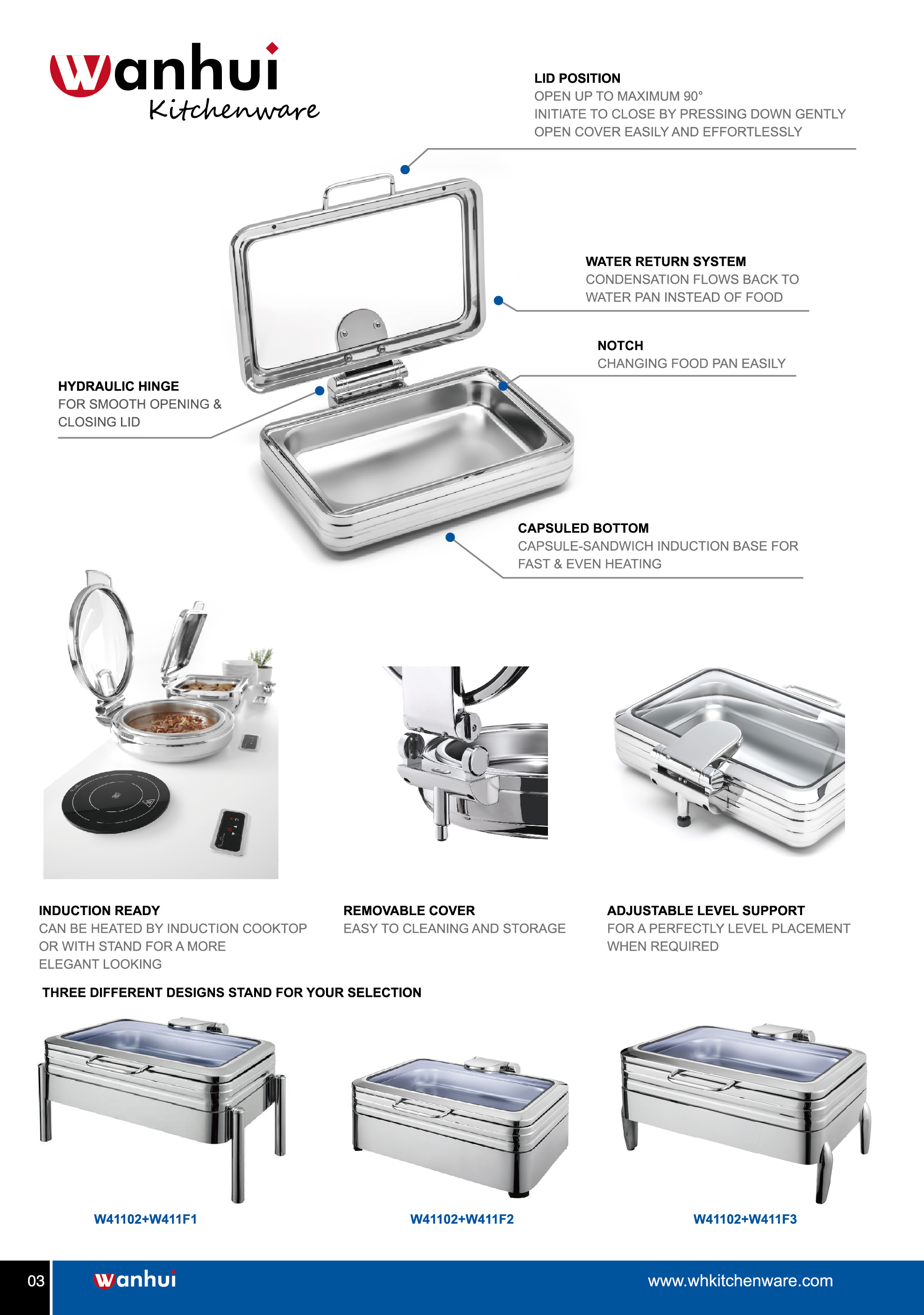 Square Size Hydraulic Induction Chafing Dish