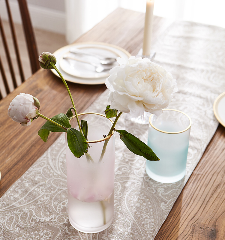 Bixuan Vases Candleholders Frosted Translucent Cylinder Glass Flower Vases Gold Rim Decor Pink Wedding Table Centerpieces 9.8''H