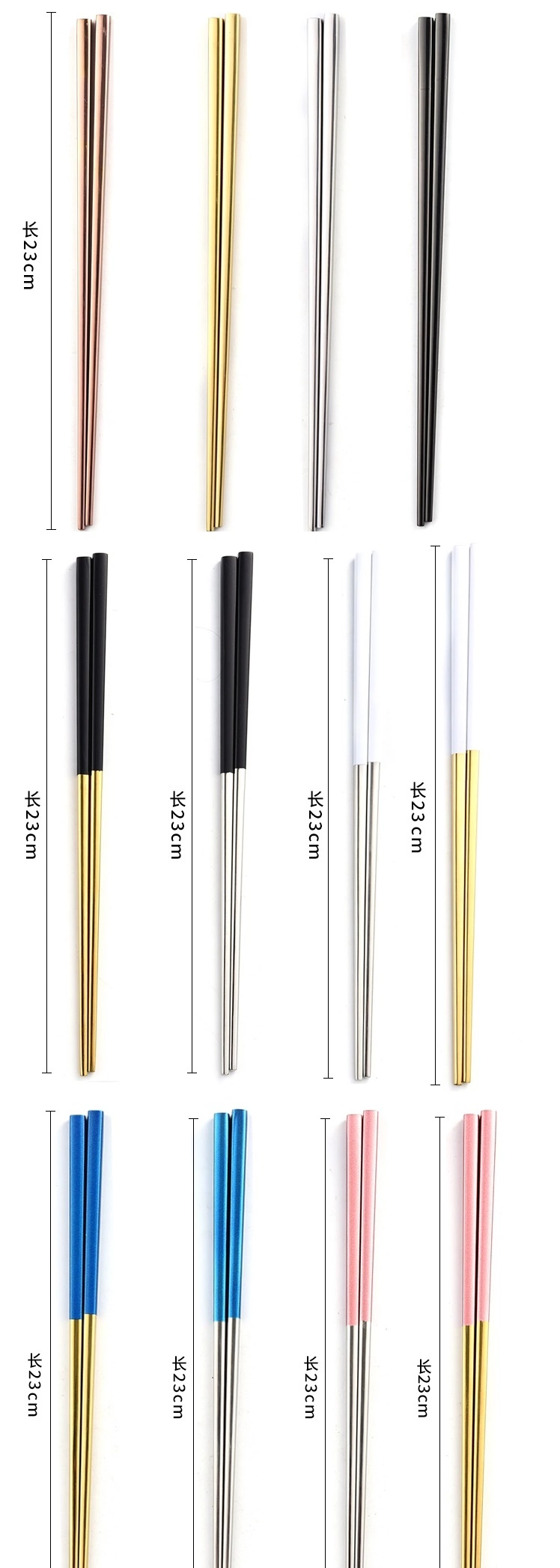 Customized Logo 304 Stainless Steel Metal Chopstick  With Titanium Plated Gold Japanese Chopsticks