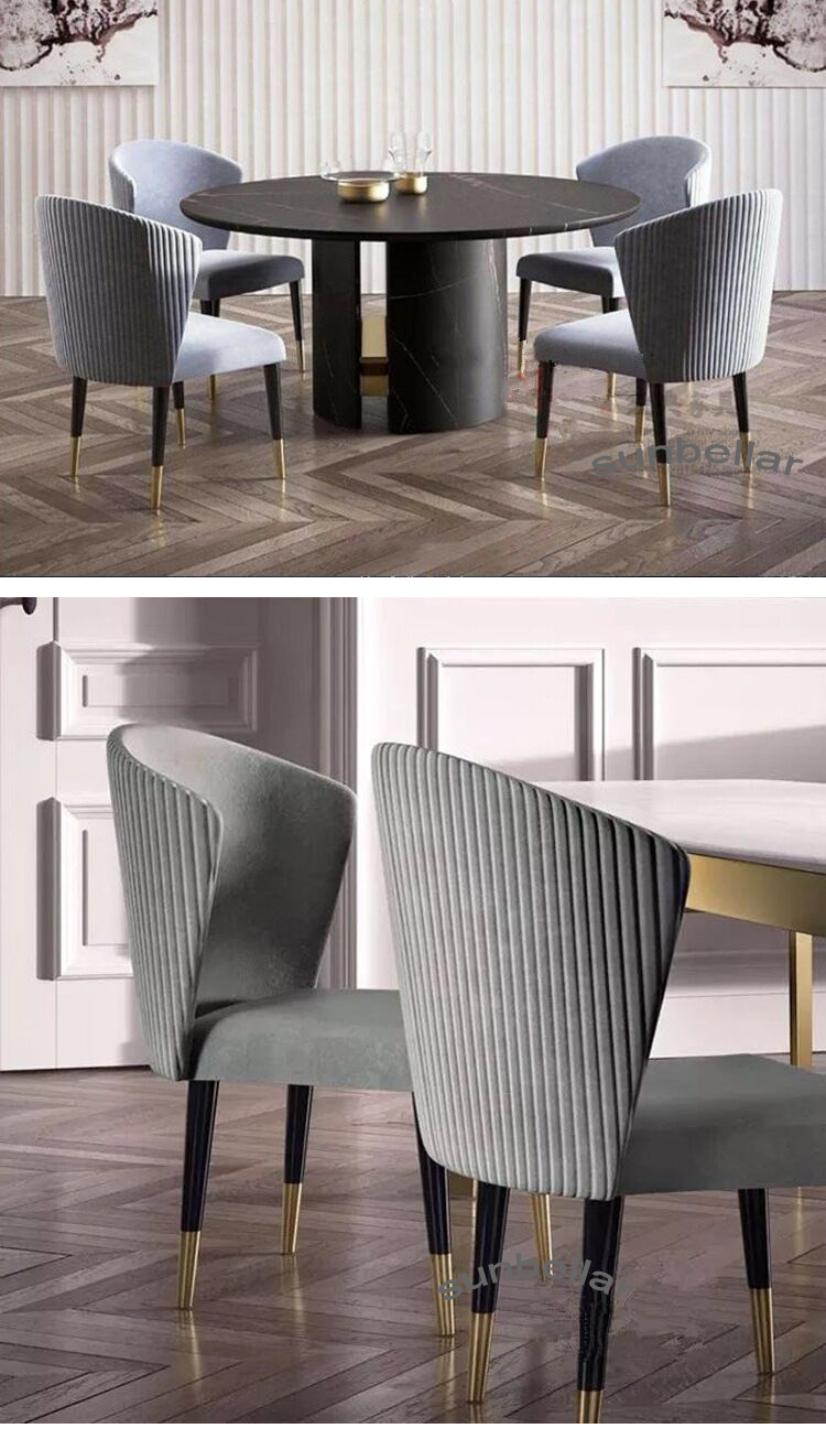 Italy velvet dining chair fabric wooden leg stainless steel gold cover accent chair for dining room