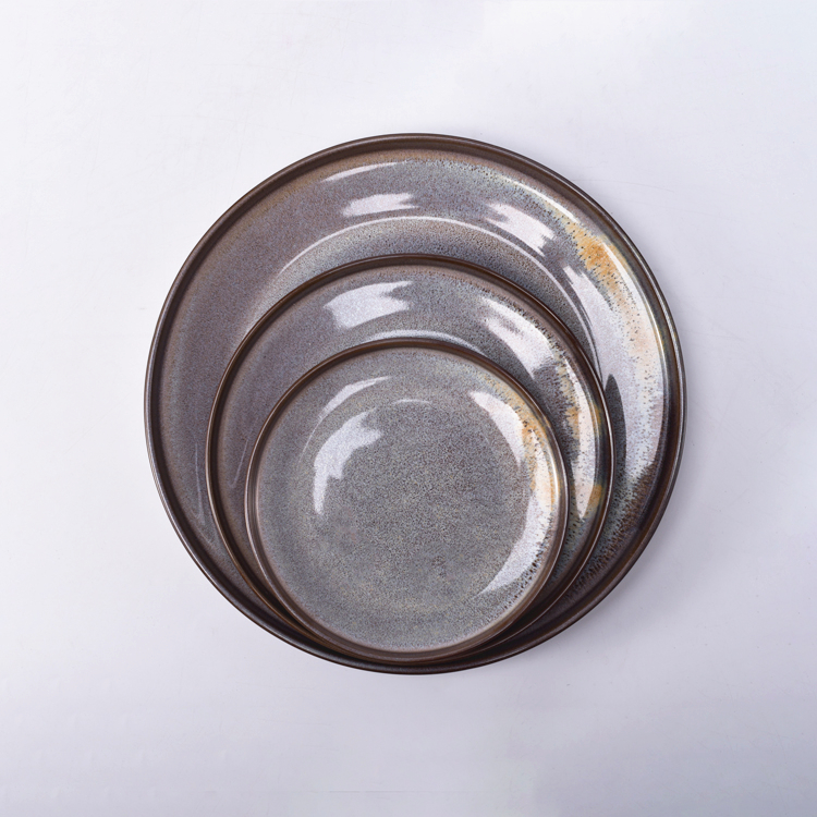 Cheap dinnerware bronze color small size dishes round ceramic plates for hotel