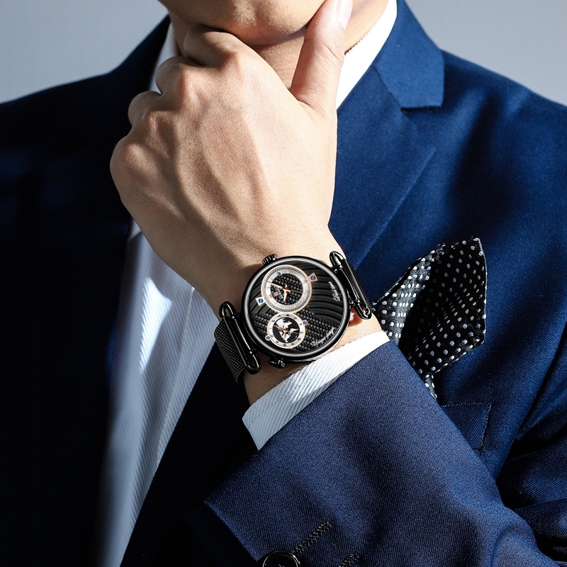Dual Dial Quartz Wristwatch Top Luxury REWARD Mesh Belt Men Watch High Quality Casual Watches Waterproof Watch For Male