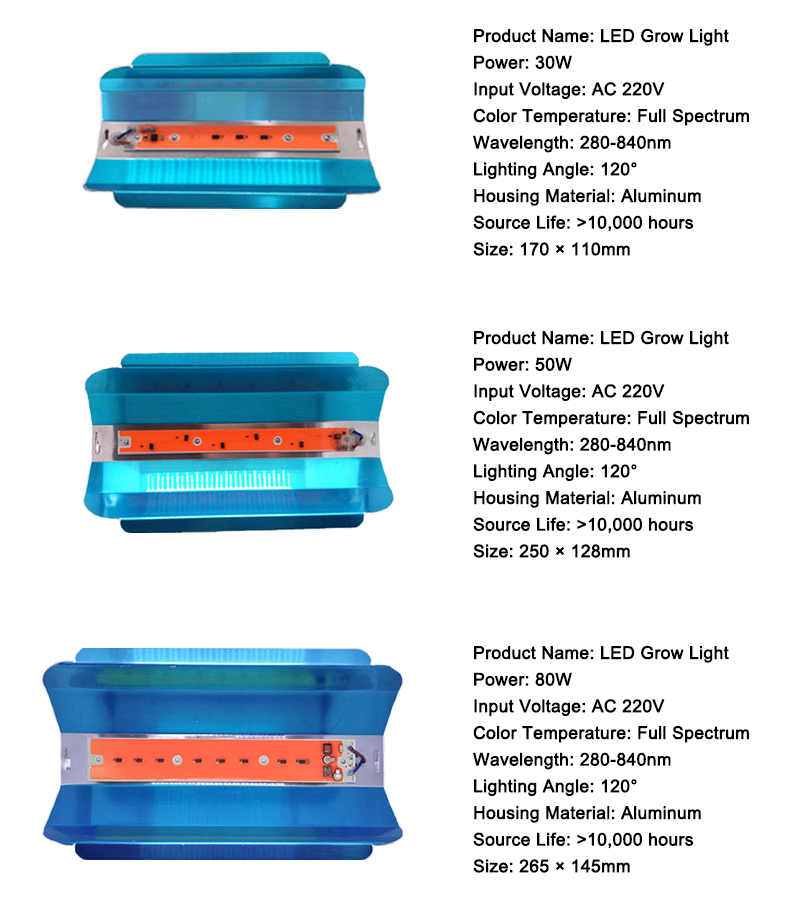 LED-Wachstumslichter 20 W 30 W 50 W 80 W UV-LED-Pflanzenwachstumslicht Vollspektrum AC110 V/220 V/DC12 V für den Innenanbau