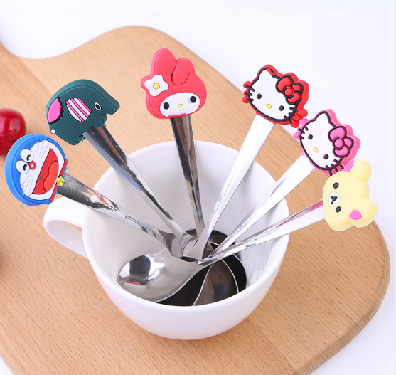 14cm stainless steel coffee spoon with cute silicone handle design