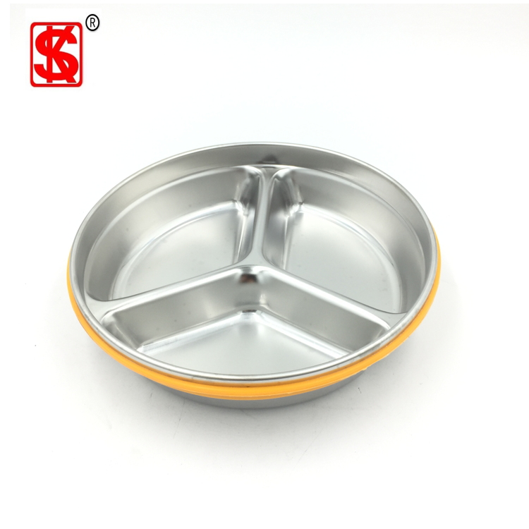Stainless steel fast food tray dinner divided plate compartments Leak-proof Lunch box dish with PP Lid