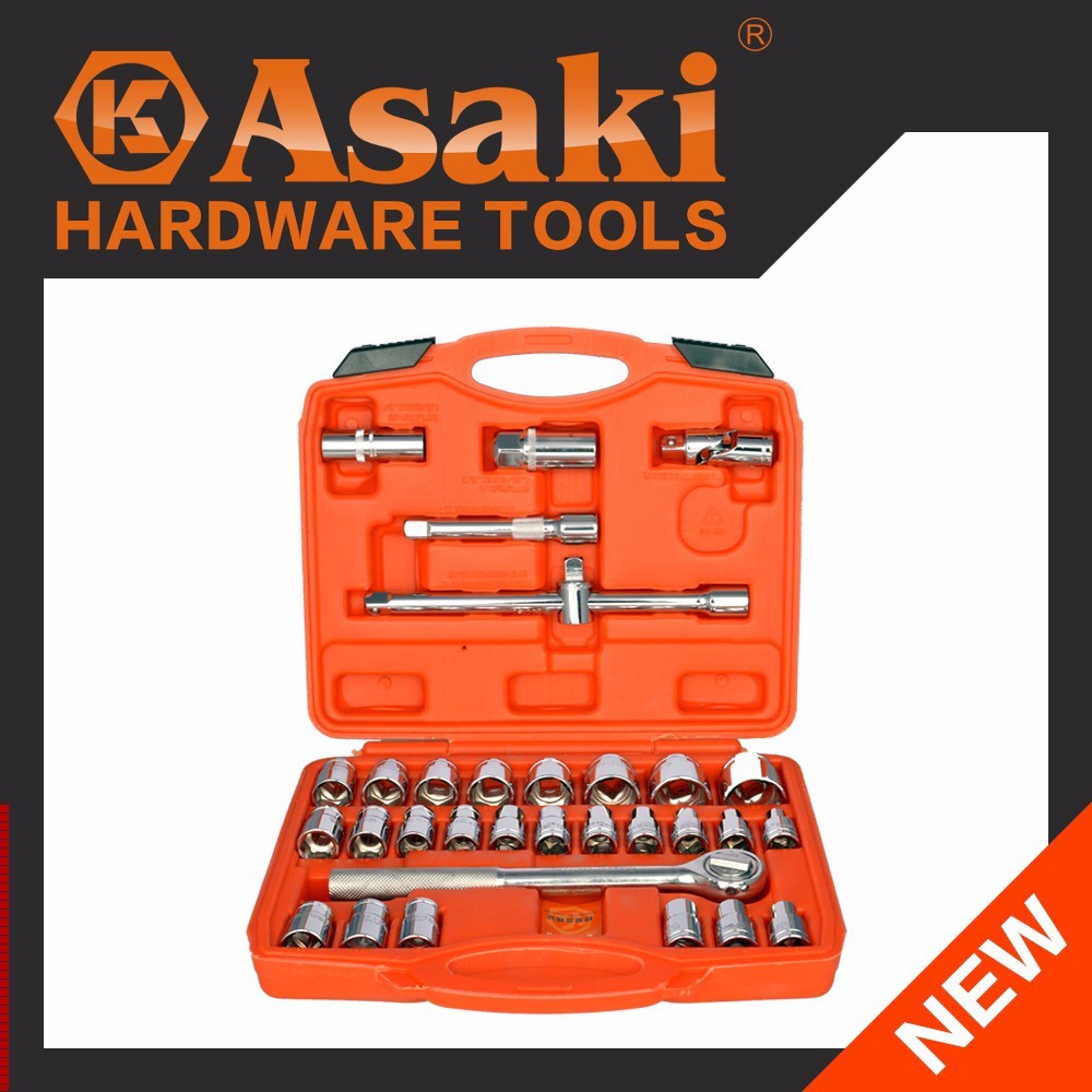 Asaki 32pcs 1/2" Drive CRV CR-V Ratchet Socket Spanner Hardware Tool Set Mechanic Repair Car Repair ak-9770