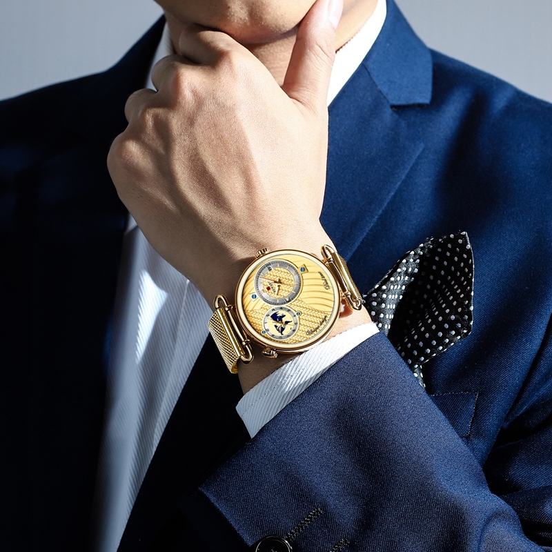Dual Dial Quartz Wristwatch Top Luxury REWARD Mesh Belt Men Watch High Quality Casual Watches Waterproof Watch For Male