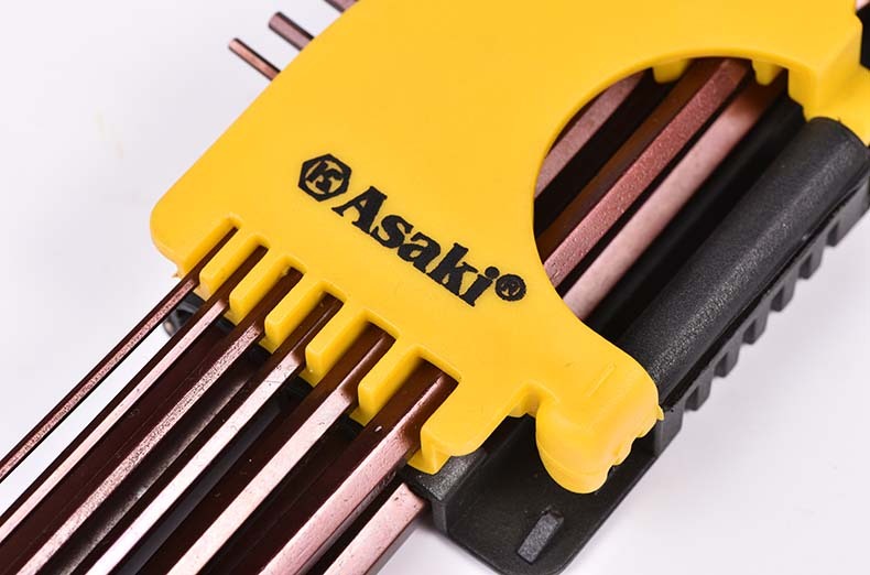 ASAKI AK-7407 Long Type S2 Plated Ball Point End Hex Key Wrench Set Hex Key  9pcs #1.5mm 2mm 2.5mm 3mm 4mm 5mm 6mm 8mm 10mm