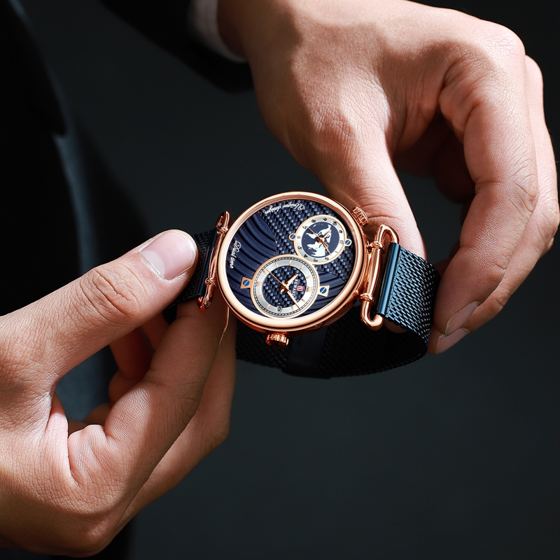Dual Dial Quartz Wristwatch Top Luxury REWARD Mesh Belt Men Watch High Quality Casual Watches Waterproof Watch For Male