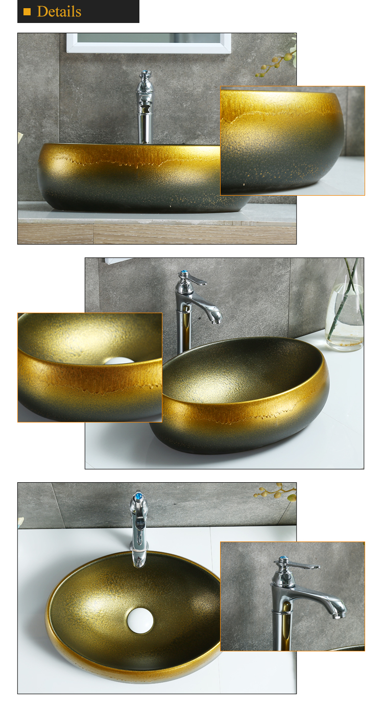 Design unique no hole round black gold gradient color ceramic hand decorated art custom made wash sink basin