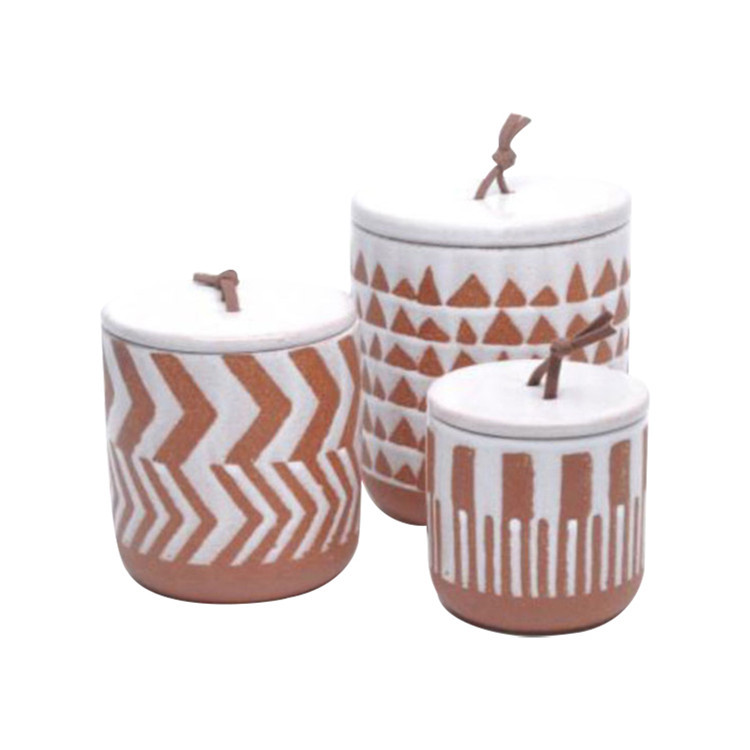 Different pattern fancy cheap price ceramic red and white color  custom candle jar