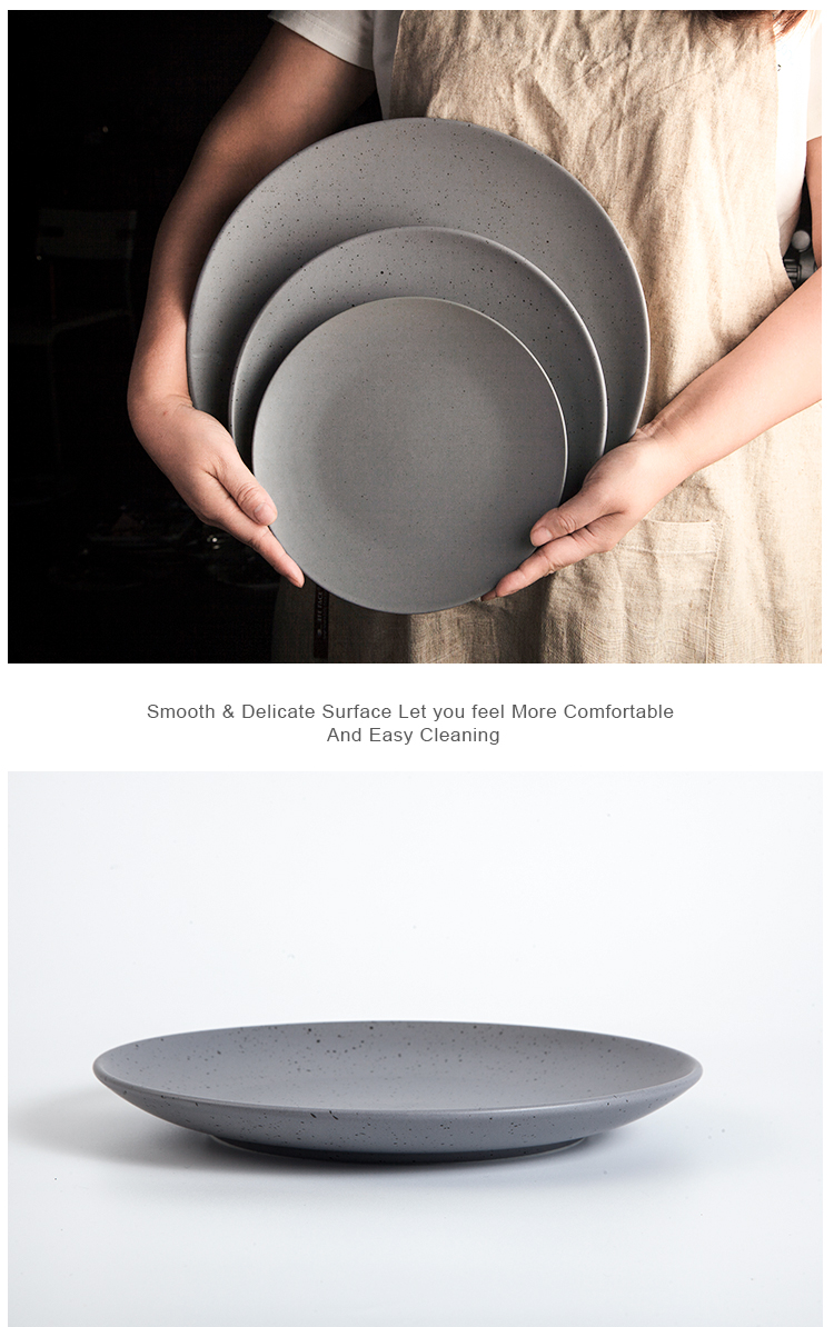 Wholesale 6" 8"10"12" Ceramic Dinner Grey Shallow Plate With Dot
