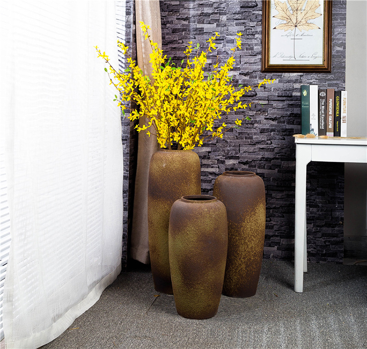 Hot selling ceramic gradient frosted tall flower vases pottery big floor vase for bedroom