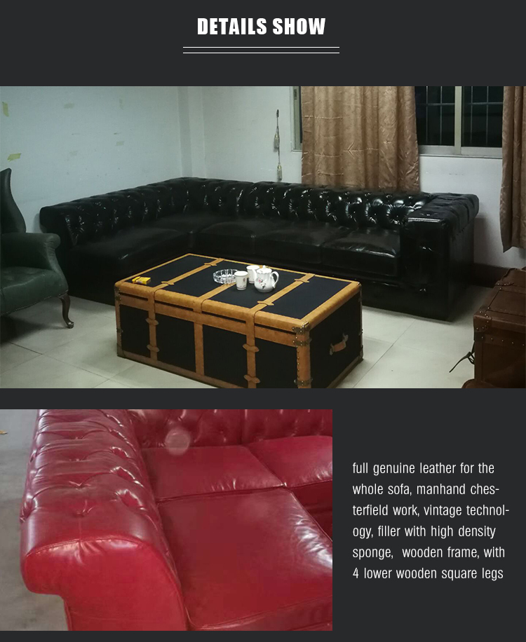 hotel furniture chesterfield sofa set vintage genuine leather L shape sectional sofa living room corner sofa set