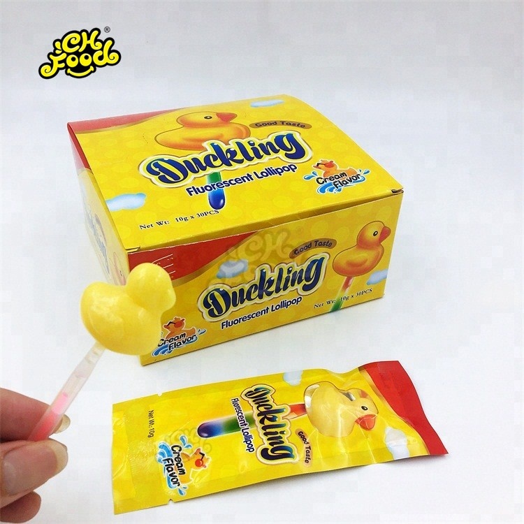Yellow Duck And Fried Egg Shaped Lollipop Candy With Glow Stick