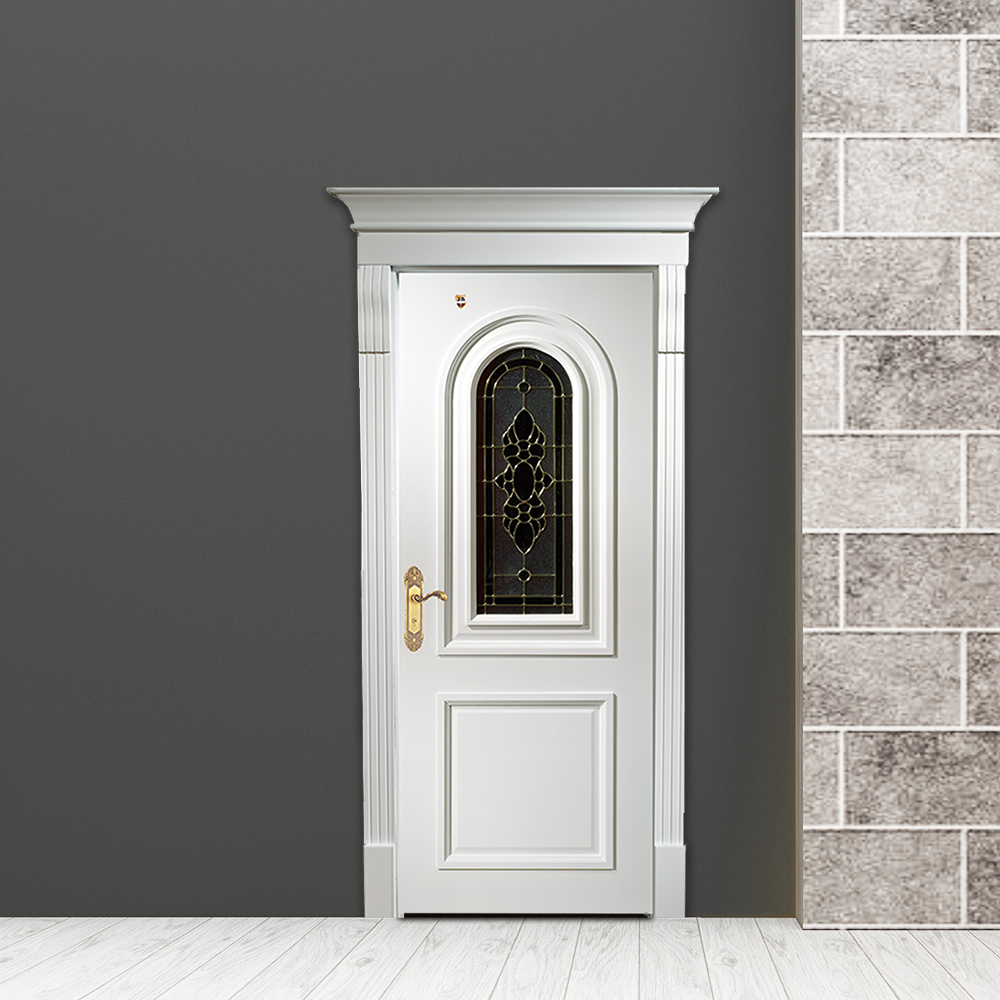 white primed mahogany solid wood arched glass interior doors